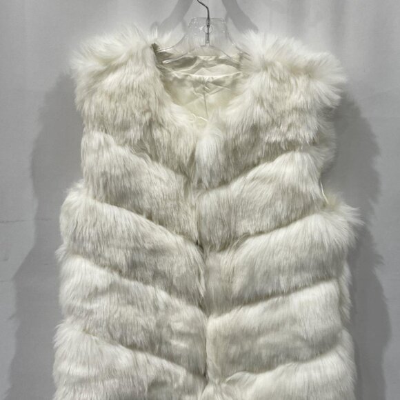 White 100% Ostrich Hair Fur Trim Sleeveless Lined Open Front Vest - Picture 1 of 13